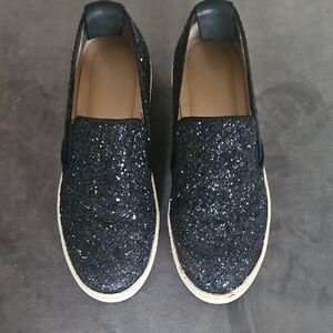 Shellys Black Glitter Slip-On Platform Sneakers for Women Size 6.5...no box
